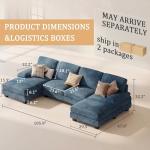 JUMMICO Sectional Couch with Double Chaise, U-Shaped Sofa with Removable & Washable Cushion Covers, 4 Seat Sofa Couches for Living Room, Apartment (Chenille, Blue)