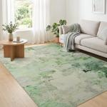 Joydeco Area Rugs 5x7 Washable, Light Green Modern Abstract Non-Slip Soft Low-Pile Carpet for Living Room, Bedroom & Dining Room