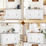 Sideboard Buffet Cabinet with Storage, 55.1" Large Kitchen Storage Sideboard with Drawers & Doors, Modern Wood Farmhouse Coffee Bar Cabinet, Buffet Table for Kitchen, Living Room, White, 55.1INCH