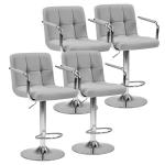 DUMOS Bar Stools Set of 4, Adjustable Swivel Bar Chairs with Padded Armrests and Ergonomic Backrest for Kitchen Island Counter Pub Dining Room, Water-Resistant PU Leather, Grey