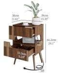 JOONEE Nightstand with Charging Station and LED Lights,Modern Bedside Table with 2 Storage Drawer,Night Stand with Solid Wood Legs,White (Walnut Brown)