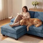 JUMMICO Sectional Couch with Double Chaise, U-Shaped Sofa with Removable & Washable Cushion Covers, 4 Seat Sofa Couches for Living Room, Apartment (Chenille, Blue)