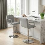 DUMOS Bar Stools Set of 4, Adjustable Swivel Bar Chairs with Padded Armrests and Ergonomic Backrest for Kitchen Island Counter Pub Dining Room, Water-Resistant PU Leather, Grey