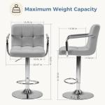 DUMOS Bar Stools Set of 4, Adjustable Swivel Bar Chairs with Padded Armrests and Ergonomic Backrest for Kitchen Island Counter Pub Dining Room, Water-Resistant PU Leather, Grey