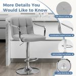 DUMOS Bar Stools Set of 4, Adjustable Swivel Bar Chairs with Padded Armrests and Ergonomic Backrest for Kitchen Island Counter Pub Dining Room, Water-Resistant PU Leather, Grey