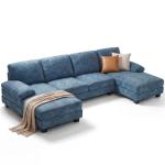 JUMMICO Sectional Couch with Double Chaise, U-Shaped Sofa with Removable & Washable Cushion Covers, 4 Seat Sofa Couches for Living Room, Apartment (Chenille, Blue)