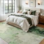 Joydeco Area Rugs 5x7 Washable, Light Green Modern Abstract Non-Slip Soft Low-Pile Carpet for Living Room, Bedroom & Dining Room