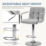 DUMOS Bar Stools Set of 4, Adjustable Swivel Bar Chairs with Padded Armrests and Ergonomic Backrest for Kitchen Island Counter Pub Dining Room, Water-Resistant PU Leather, Grey