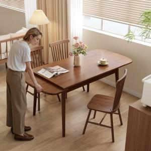 DONGMUWUJEE Solid Wood Extendable Dining Table for 4-8, 47.2” to 70.8” Expandable Table, Easy Assembly Extendable Dining Room Table, 3-in-1 Design, Ideal for Dining Room, Kitchen, Living Room (Walnut)