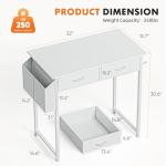 Sweetcrispy Computer Desk Small 32 Inch Home Office Bedroom Writing Study PC Table with Fabric Storage Drawers Space Side Bag Headphone Hook Metal Frame Adjustable Feet Modern Simple Style, White Wood