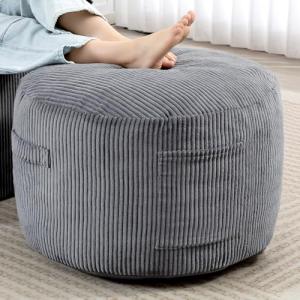 Manyday Round Stuffed Pouf Ottoman,Corduroy Foot Rest with Rebound Foam Filled, Furry and Fluffy Foot Stool Ottoman, Floor Poufs for Living Room (Gray, 26" D x 26" W x 18" H)