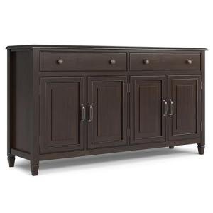 SIMPLIHOME Connaught Buffet - 67 inch Wide Solid Wood 4 Door Sideboard Cabinet in Dark Chestnut Brown, Traditional Dining Room Storage for Kitchen or Living Room with 2 Drawers and Adjustable Shelves