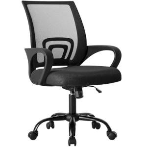 OLIXIS Office Desk Chair - Ergonomic Mid Back with Lumbar Support & Rocking Mode, Height Adjustable with Fixed Armrest, Storage Back for Computer, Gaming, Conference, Meeting, 360° Swivel, Black