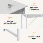 Sweetcrispy Computer Desk Small 32 Inch Home Office Bedroom Writing Study PC Table with Fabric Storage Drawers Space Side Bag Headphone Hook Metal Frame Adjustable Feet Modern Simple Style, White Wood