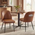 VASAGLE EKHO Collection - Dining Chairs Set of 2, Upholstered Kitchen Chairs, Comfortable Seat, Synthetic Leather with Stitching, Mid-Century Modern, Easy Assembly, with Storage Pocket, Caramel Brown