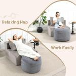 Manyday Round Stuffed Pouf Ottoman,Corduroy Foot Rest with Rebound Foam Filled, Furry and Fluffy Foot Stool Ottoman, Floor Poufs for Living Room (Gray, 26" D x 26" W x 18" H)