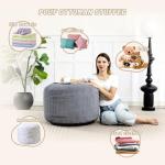 Manyday Round Stuffed Pouf Ottoman,Corduroy Foot Rest with Rebound Foam Filled, Furry and Fluffy Foot Stool Ottoman, Floor Poufs for Living Room (Gray, 26" D x 26" W x 18" H)