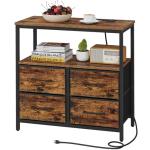 TUTOTAK Large Night Stand with Charging Station, Nightstand with USB and Type-C Port, Bedside Table with Cloth Drawers, End Table for Livingroom, Bedroom, Brown TB01BB081