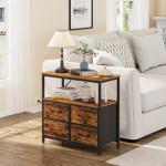 TUTOTAK Large Night Stand with Charging Station, Nightstand with USB and Type-C Port, Bedside Table with Cloth Drawers, End Table for Livingroom, Bedroom, Brown TB01BB081