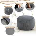 Manyday Round Stuffed Pouf Ottoman,Corduroy Foot Rest with Rebound Foam Filled, Furry and Fluffy Foot Stool Ottoman, Floor Poufs for Living Room (Gray, 26" D x 26" W x 18" H)