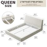 RECCI AirFrame Queen Bed Frame with Ergonomic Angled Foam Cushioned Headboard, Minimalist Design Platform Bed Frame, No Box Spring Needed, Easy Assembly (Beige Chenille)