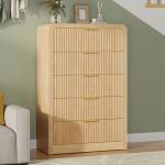 Decofy Fluted 5 Drawers Dresser, 48" Tall Modern Chest of Drawers with Round Edge & Metal Handle, Wood Drawer Organizer for Living Room, Bedroom, Entryway, Hallway (Natural Oak)