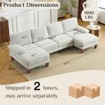 Karl home 110" U-Shape Sectional Couches for Living Room Chenille Upholstery 4 Seat Sofa Set with Double Chaises & Wood Grain Legs for Apartment, White