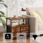 TUTOTAK Large Night Stand with Charging Station, Nightstand with USB and Type-C Port, Bedside Table with Cloth Drawers, End Table for Livingroom, Bedroom, Brown TB01BB081