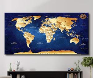 canvas wall art world map Wall Art for Living Room Office Wall Decor map of the world Pictures for Bedroom World Map Art Large Kitchen Decor 40"X20" Motivational Painting for Dining Room Wall Decorations