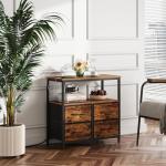 TUTOTAK Large Night Stand with Charging Station, Nightstand with USB and Type-C Port, Bedside Table with Cloth Drawers, End Table for Livingroom, Bedroom, Brown TB01BB081