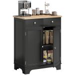 HOMCOM Sideboard Buffet Cabinet with Solid Wood Countertop, Modern Kitchen Storage Cabinet, Coffee Bar Cabinet with 2 Drawers, Doors and Adjustable Shelf, Black