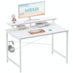 Pamray 32 Inch Small Computer Desk with Monitor Stand, Simple Office Desk with Headphone Hook for Small Spaces, Kids Study Writing Table for Bedroom, White