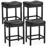 DUMOS Saddle Bar Stools Set of 4, 24 Inch Counter Height Stools with Curved PU Leather Surface, 3.7" Thick Upholstery Bar Height Stools with Footrest for Kitchen Island, Dining, Cafe, Black