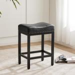 DUMOS Saddle Bar Stools Set of 4, 24 Inch Counter Height Stools with Curved PU Leather Surface, 3.7" Thick Upholstery Bar Height Stools with Footrest for Kitchen Island, Dining, Cafe, Black