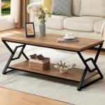 HOMISSUE Coffee Table, Rustic Rectangle Coffee Table with 2-Tier Storage, Engineered Wood Center Table with Open Shelves, Minimalist Coffee Table for Living Room, 47 Inch, Oak Brown