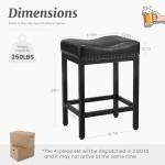 DUMOS Saddle Bar Stools Set of 4, 24 Inch Counter Height Stools with Curved PU Leather Surface, 3.7" Thick Upholstery Bar Height Stools with Footrest for Kitchen Island, Dining, Cafe, Black