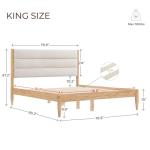 KISLOT Wood Bed Frame with Upholstered Headboard Wooden Platform with Silent Slat Support Mattress Foundation No Box Spring Needed, Easy Assembly