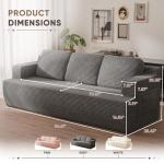 Homall 87” Boneless Sofa Couch with 2 Pillows Extra Deep Seats, Corduroy Fabric 3 Seater Sofa for Living Room with Cup Holder & Storage Pocket Upholstered Floor Sofa Easy Installation (Grey, 3 Seater)