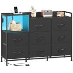 Somdot Dresser with Charging Station and Open Shelves,Dresser for Bedroom with 8 Storage Drawers,Storage Cabinets Organization Units for Living Room, Hallway,Sturdy Metal Frame,Wood Top,Black