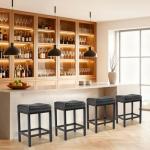 DUMOS Saddle Bar Stools Set of 4, 24 Inch Counter Height Stools with Curved PU Leather Surface, 3.7" Thick Upholstery Bar Height Stools with Footrest for Kitchen Island, Dining, Cafe, Black