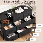Somdot Dresser with Charging Station and Open Shelves,Dresser for Bedroom with 8 Storage Drawers,Storage Cabinets Organization Units for Living Room, Hallway,Sturdy Metal Frame,Wood Top,Black