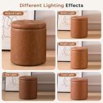 Round Ottoman with Storage Set of 2, 12.6"W x 14.17"H & 14.76"W x 17.32"H Faux Leather Button Tufted Storage Ottoman, Boucle Vanity Stool Footrest Coffee Table for Living Room, Bedroom, Brown