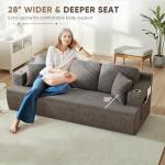 Homall 87” Boneless Sofa Couch with 2 Pillows Extra Deep Seats, Corduroy Fabric 3 Seater Sofa for Living Room with Cup Holder & Storage Pocket Upholstered Floor Sofa Easy Installation (Grey, 3 Seater)