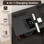 Somdot Dresser with Charging Station and Open Shelves,Dresser for Bedroom with 8 Storage Drawers,Storage Cabinets Organization Units for Living Room, Hallway,Sturdy Metal Frame,Wood Top,Black