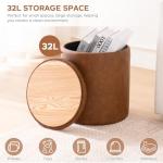 Round Ottoman with Storage Set of 2, 12.6"W x 14.17"H & 14.76"W x 17.32"H Faux Leather Button Tufted Storage Ottoman, Boucle Vanity Stool Footrest Coffee Table for Living Room, Bedroom, Brown