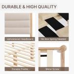 KISLOT Wood Bed Frame with Upholstered Headboard Wooden Platform with Silent Slat Support Mattress Foundation No Box Spring Needed, Easy Assembly