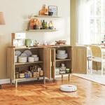 HOMCOM Sideboard Buffet Cabinet, 62" Boho Buffet Table, Rattan Coffee Bar Cabinet with 4 Doors and Shelves for Kitchen, Living Room, Entryway, Natural