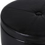 Homepop Home Decor | Upholstered Faux Leather Large Tufted Round Storage Ottoman | Button Top Ottoman with Storage for Living Room & Bedroom | Decorative Home Furniture, Black