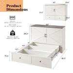 AMERLIFE Queen Murphy Bed with Storage & Charging Station, Farmhouse Murphy Cabinet with Foldable Panel, Noisy Free, for Guest Bedroom, Living Room, Office, Distressed White