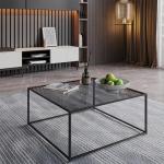Glass Coffee Tables for Living Room Square Modern Center Table for Small Space,Tempered Glass-top with Sturdy Metal Frame Sofa Side End Table, Easy Assembly,26.4 x 26.4 x 15.7 Inches, Gray Black